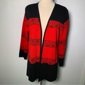 Vintage exclusive Misook classic knit open cardigan red & black size L Acrylic